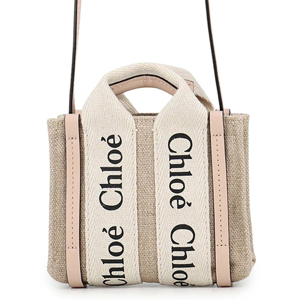 Chloe Woody Shoulder Bag Canvas Leather